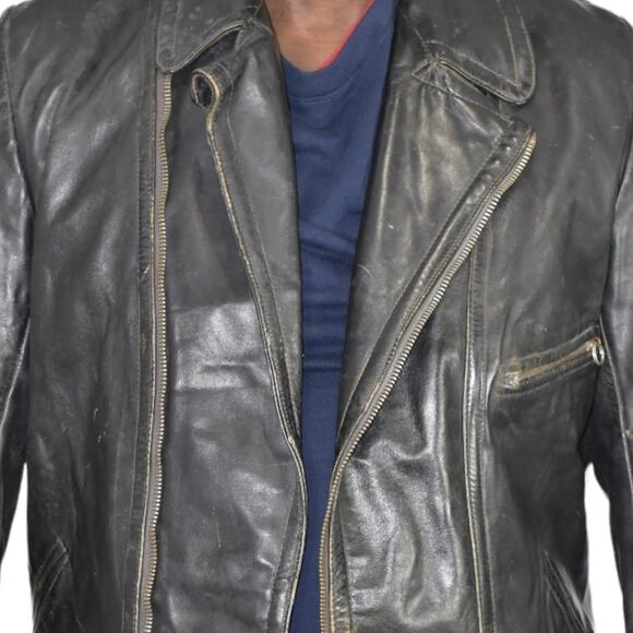 Vintage Motorcycle Jacket Leather Distressed Biker Asymmetric Zip 50s Size Small - Picture 11 of 16